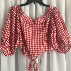 Checkered Cropped Off The Shoulder Top